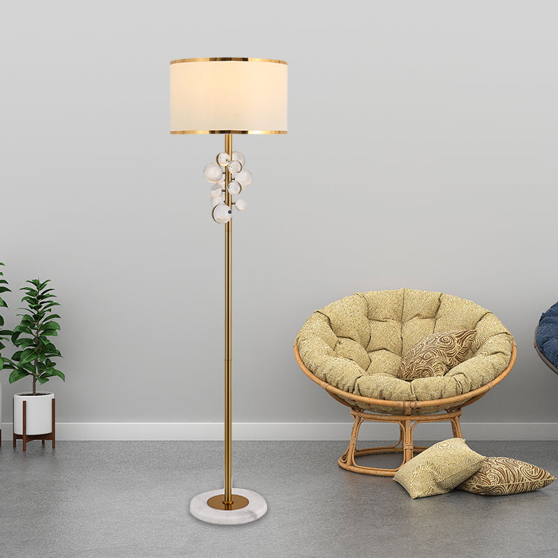 Fabric Round Shade Floor Standing Lamp Traditional 1 Bulb Drawing Room Stand up Lamp with Multi-Color/Clear Crystal Orbs Clearhalo 'Floor Lamps' 'Lamps' Lighting' 1504514