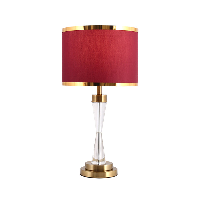 Fabric Shade Red Table Light Round 1 Head Traditional Crystal Night Stand Lamp for Living Room Clearhalo 'Lamps' 'Table Lamps' Lighting' 1504520