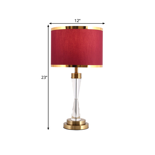 Fabric Shade Red Table Light Round 1 Head Traditional Crystal Night Stand Lamp for Living Room Clearhalo 'Lamps' 'Table Lamps' Lighting' 1504521