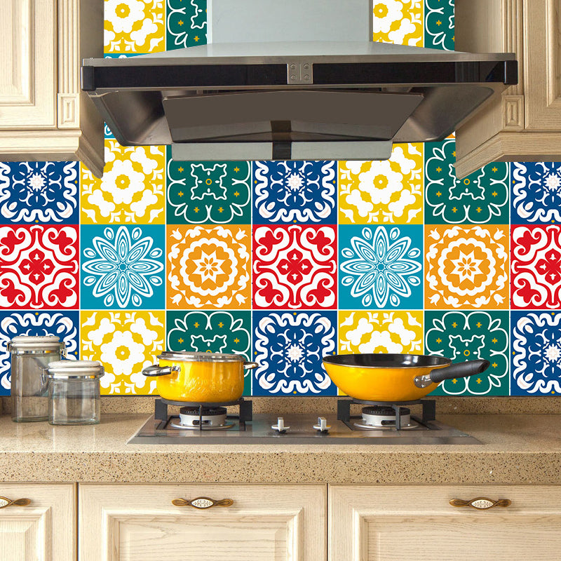 Boho Blossoming Flower Wallpaper Panels Red-Yellow Temporary Wall Art for Living Room Red-Yellow A Clearhalo 'Wall Decor' 'Wallpaper' 1504561