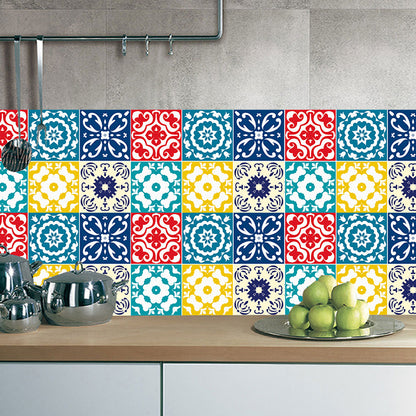 Boho Blossoming Flower Wallpaper Panels Red-Yellow Temporary Wall Art for Living Room Red-Yellow B Clearhalo 'Wall Decor' 'Wallpaper' 1504566