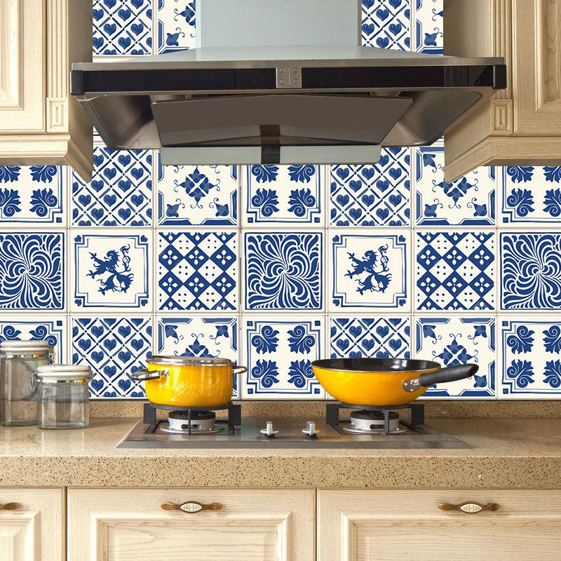 Ethnic Chinese Stick Wallpaper Panel Set for Accent Wall, Blue, 8' L x 8" W (18 Pieces) Blue Clearhalo 'Wall Decor' 'Wallpaper' 1504581