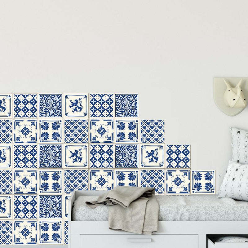 Ethnic Chinese Stick Wallpaper Panel Set for Accent Wall, Blue, 8' L x 8" W (18 Pieces) Clearhalo 'Wall Decor' 'Wallpaper' 1504583