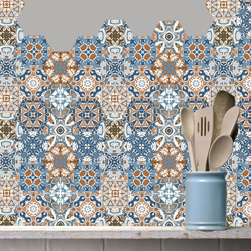 Floral Tiles Wallpaper Panels Bohemia Easy Peel off Bathroom Wall Decor, 9' L x 8" W Blue-Brown Clearhalo 'Wall Decor' 'Wallpaper' 1504596