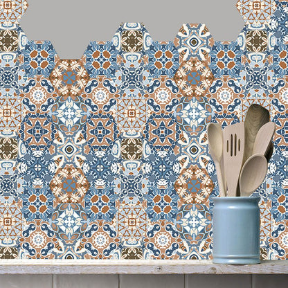 Floral Tiles Wallpaper Panels Bohemia Easy Peel off Bathroom Wall Decor, 9' L x 8" W Blue-Brown Clearhalo 'Wall Decor' 'Wallpaper' 1504596