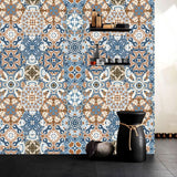 Floral Tiles Wallpaper Panels Bohemia Easy Peel off Bathroom Wall Decor, 9' L x 8" W Clearhalo 'Wall Decor' 'Wallpaper' 1504598