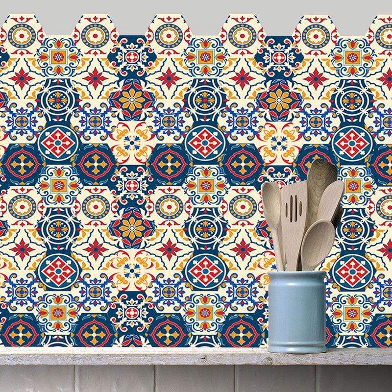 Yellow-Blue Moroccan Tiles Wallpapers Peel and Stick Wall Covering for Living Room Yellow-Blue Clearhalo 'Wall Decor' 'Wallpaper' 1504611