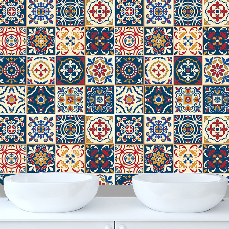 Self-Adhesive Flower Wallpaper Panels Bohemian Style PVC Wall Covering, 8' L x 8" W Dark Blue Clearhalo 'Wall Decor' 'Wallpaper' 1504626