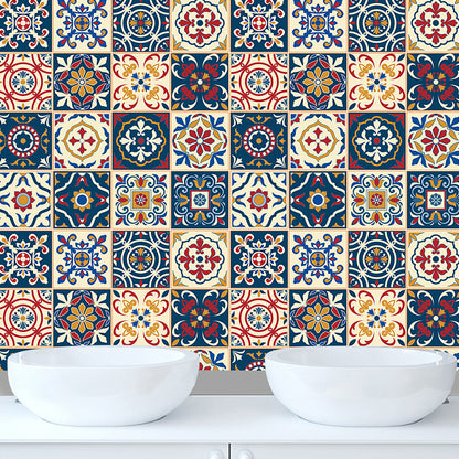 Self-Adhesive Flower Wallpaper Panels Bohemian Style PVC Wall Covering, 8' L x 8" W Dark Blue Clearhalo 'Wall Decor' 'Wallpaper' 1504626