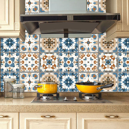 Boho Chic Flower-Like Wallpaper Panels PVC Peel and Paste Blue-Brown Wall Art for Kitchen Blue-Brown Clearhalo 'Wall Decor' 'Wallpaper' 1504636