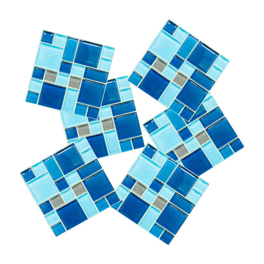 Blue Mosaic Tile Wallpaper Panels Easy Peel off Modern Washroom Wall Covering (10 Pcs) Clearhalo 'Wall Decor' 'Wallpaper' 1504674