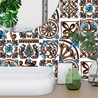 Boho Moroccan Tiles Wallpapers for Washroom 9.7-sq ft Adhesive Wall Art in Dark Color, 10 Pieces Coffee Clearhalo 'Wall Decor' 'Wallpaper' 1504886