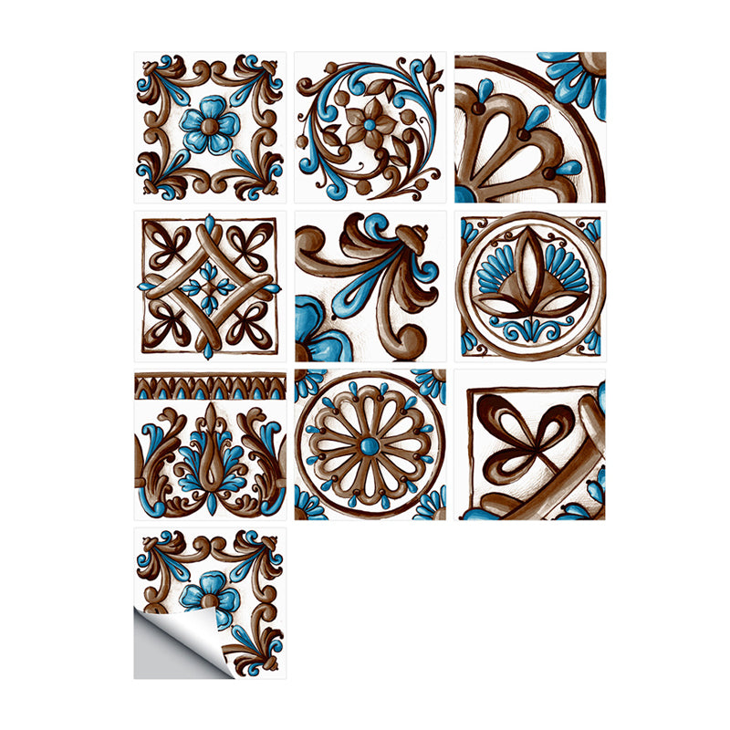 Boho Moroccan Tiles Wallpapers for Washroom 9.7-sq ft Adhesive Wall Art in Dark Color, 10 Pieces Clearhalo 'Wall Decor' 'Wallpaper' 1504889