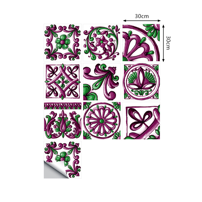 Boho Moroccan Tiles Wallpapers for Washroom 9.7-sq ft Adhesive Wall Art in Dark Color, 10 Pieces Clearhalo 'Wall Decor' 'Wallpaper' 1504894