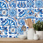Boho Moroccan Tiles Wallpapers for Washroom 9.7-sq ft Adhesive Wall Art in Dark Color, 10 Pieces Blue Clearhalo 'Wall Decor' 'Wallpaper' 1504895