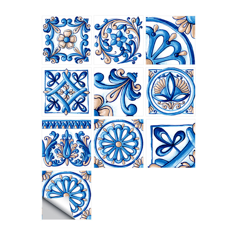 Boho Moroccan Tiles Wallpapers for Washroom 9.7-sq ft Adhesive Wall Art in Dark Color, 10 Pieces Clearhalo 'Wall Decor' 'Wallpaper' 1504898