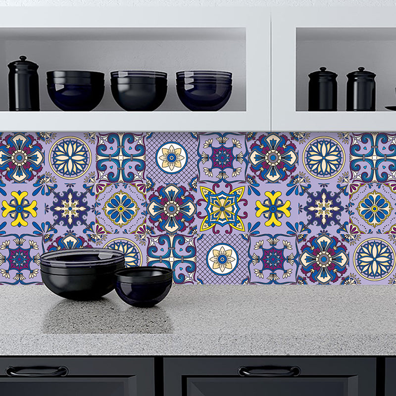 PVC Temporary Wallpaper Panel Boho Mandala Patterned Wall Art for Living Room, 10 Pieces Purple Clearhalo 'Wall Decor' 'Wallpaper' 1504915