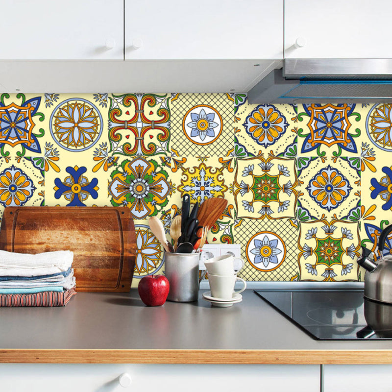 PVC Temporary Wallpaper Panel Boho Mandala Patterned Wall Art for Living Room, 10 Pieces Yellow Clearhalo 'Wall Decor' 'Wallpaper' 1504920