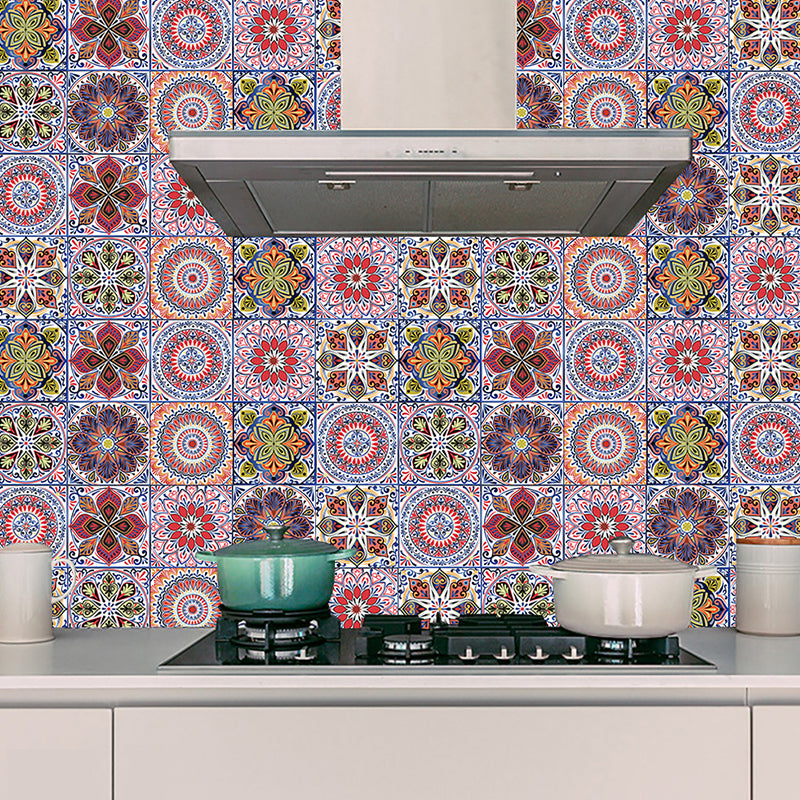 10 Pcs Mandala Wallpapers Peel and Paste Bohemian Kitchen Wall Decoration, 9.7-sq ft Pink Clearhalo 'Wall Decor' 'Wallpaper' 1504935