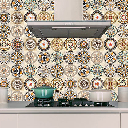 Brown Bohemian Peel Wallpaper Panels 10 Pcs 9.7-sq ft Circle Pattern Wall Covering for Accent Wall Brown Clearhalo 'Wall Decor' 'Wallpaper' 1504965