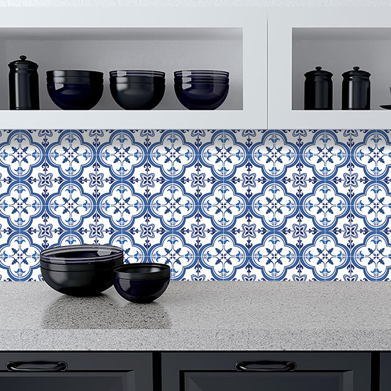 Boho Chic Clover Wallpaper Panel Set PVC Adhesive Blue Wall Art for Home, 10 Pcs Blue Clearhalo 'Wall Decor' 'Wallpaper' 1504970