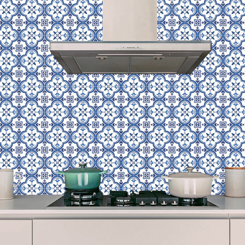 Boho Chic Clover Wallpaper Panel Set PVC Adhesive Blue Wall Art for Home, 10 Pcs Clearhalo 'Wall Decor' 'Wallpaper' 1504972