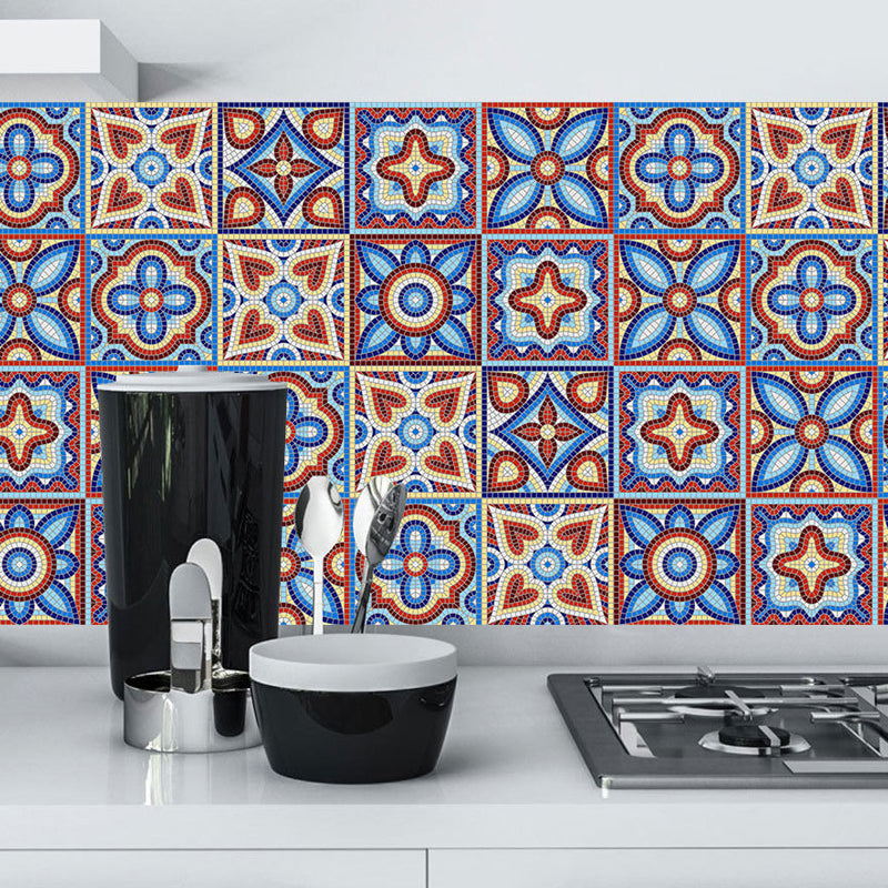 Ethnic Floral Peel off Wallpapers Bohemia Smooth Wall Art in Blue for Home, 10 Pcs Blue Clearhalo 'Wall Decor' 'Wallpaper' 1505048