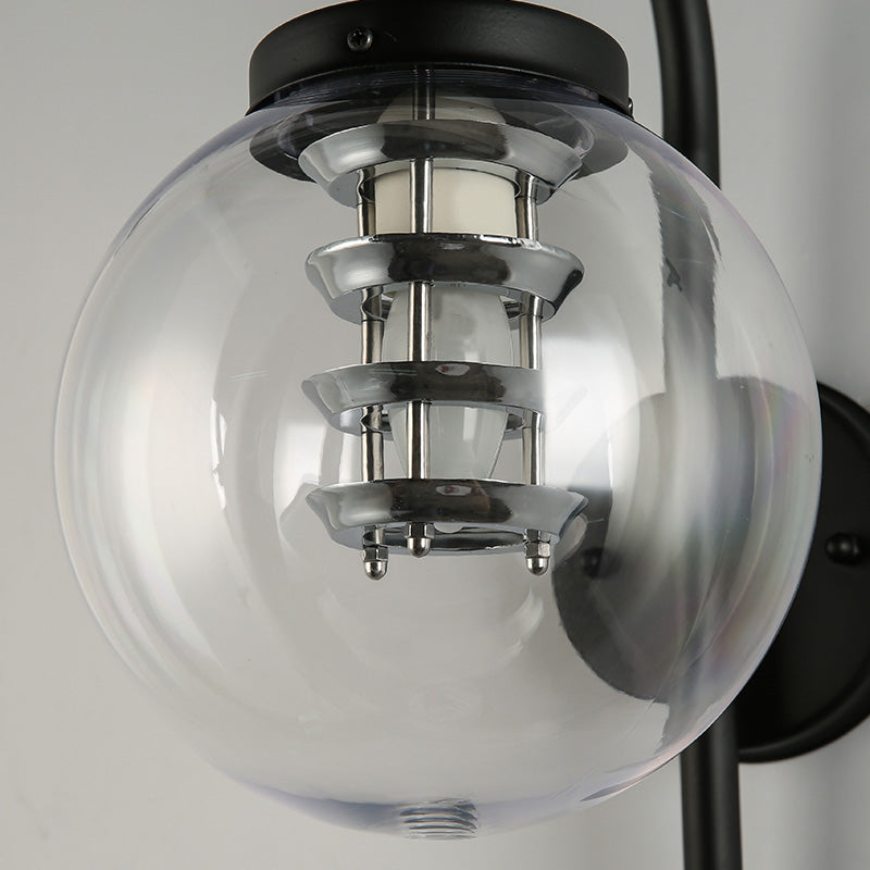 1 Light Globe Sconce Light Vintage Black/Stainless-Steel Clear Glass Wall Lamp for Bedroom with Gooseneck Clearhalo 'Art deco wall lights' 'Cast Iron' 'Glass' 'Industrial wall lights' 'Industrial' 'Middle century wall lights' 'Modern' 'Rustic wall lights' 'Tiffany' 'Traditional wall lights' 'Wall Lamps & Sconces' 'Wall Lights' Lighting' 150506
