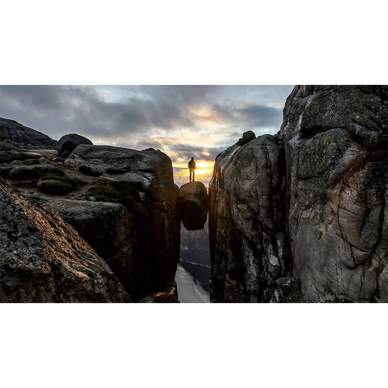 Man Between Mountain Gaps Mural Brown Modern Wall Art for Living Room, Made to Measure Clearhalo 'Wall Decor' 'Wall Mural' 1505101