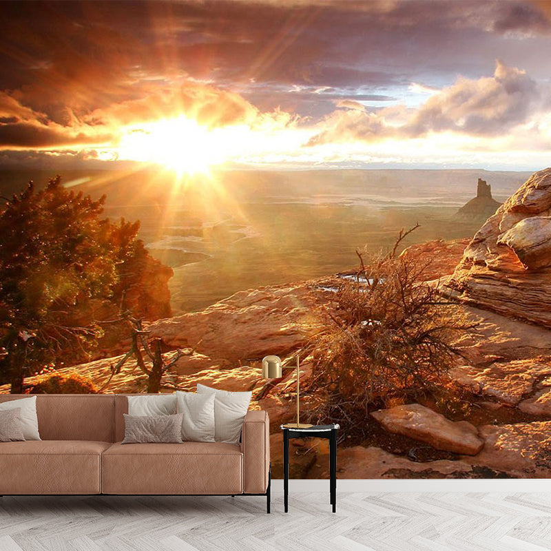 Brown Savannas Sunset View Mural Stain Resistant Modern Living Room Wall Covering Clearhalo 'Wall Decor' 'Wall Mural' 1505104