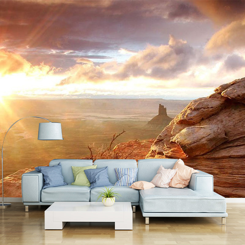 Brown Savannas Sunset View Mural Stain Resistant Modern Living Room Wall Covering Clearhalo 'Wall Decor' 'Wall Mural' 1505105