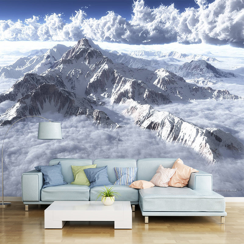 Mountain and Cloud Sea Mural Modern Non-Woven Fabric Wall Decor in White for Home White Clearhalo 'Wall Decor' 'Wall Mural' 1505108