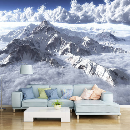 Mountain and Cloud Sea Mural Modern Non-Woven Fabric Wall Decor in White for Home White Clearhalo 'Wall Decor' 'Wall Mural' 1505108