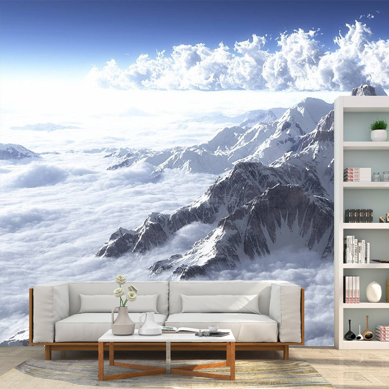 Mountain and Cloud Sea Mural Modern Non-Woven Fabric Wall Decor in White for Home Clearhalo 'Wall Decor' 'Wall Mural' 1505109