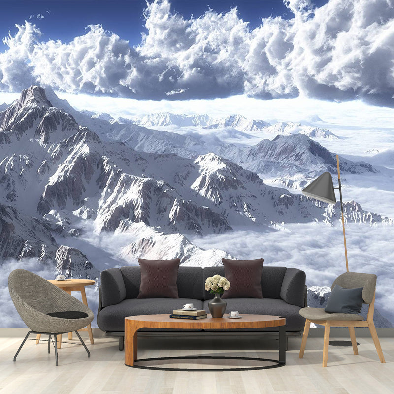 Mountain and Cloud Sea Mural Modern Non-Woven Fabric Wall Decor in White for Home Clearhalo 'Wall Decor' 'Wall Mural' 1505110