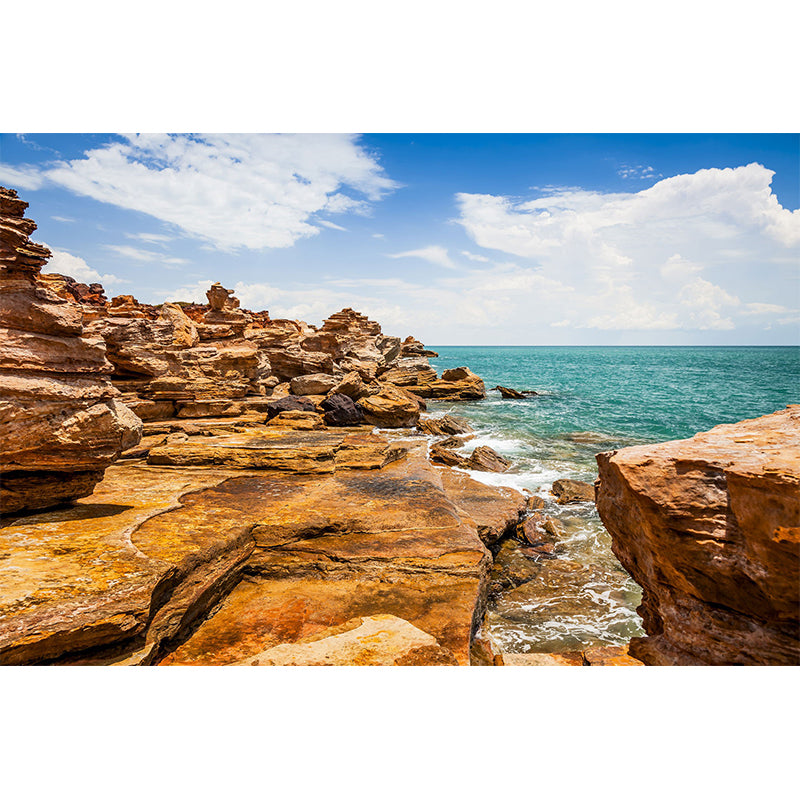 Modern Sunny Rock Seashore Mural for Accent Wall Custom Wall Decoration in Brown Clearhalo 'Wall Decor' 'Wall Mural' 1505116