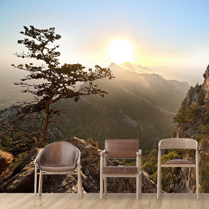 Mountain Scenery During Sunrise Mural Modern Waterproof Living Room Wall Art, Custom Size Brown Clearhalo 'Wall Decor' 'Wall Mural' 1505118