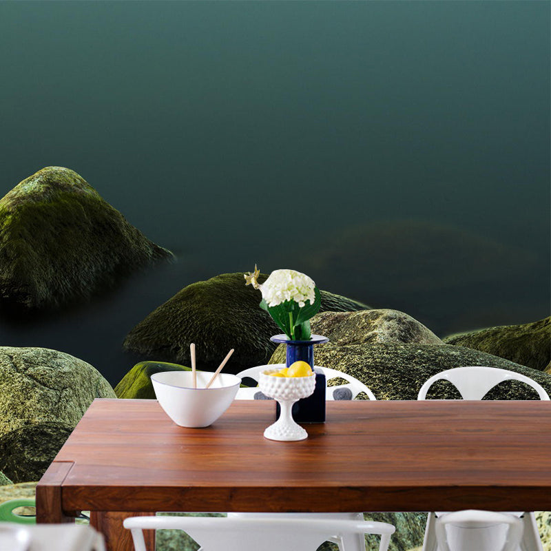 Contemporary Stone River Shore Mural for Ceiling Personalized Wall Decor in Green Green Clearhalo 'Wall Decor' 'Wall Mural' 1505143