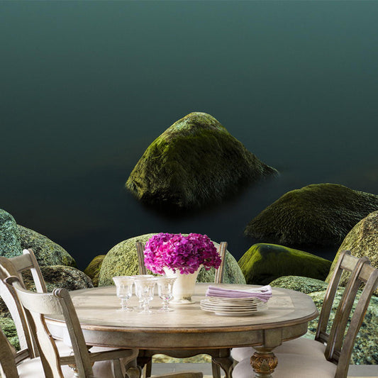 Contemporary Stone River Shore Mural for Ceiling Personalized Wall Decor in Green Clearhalo 'Wall Decor' 'Wall Mural' 1505145