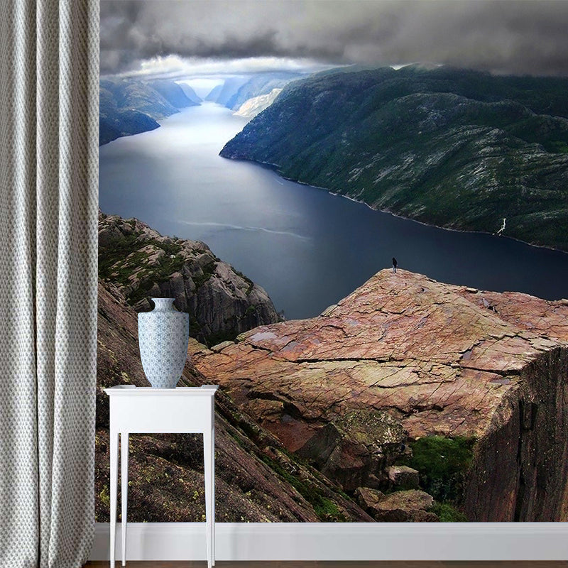 Giant River Mountain Mural Decal Brown Non-Woven Wall Art, Moisture Resistant, Custom Printed Brown Clearhalo 'Wall Decor' 'Wall Mural' 1505148