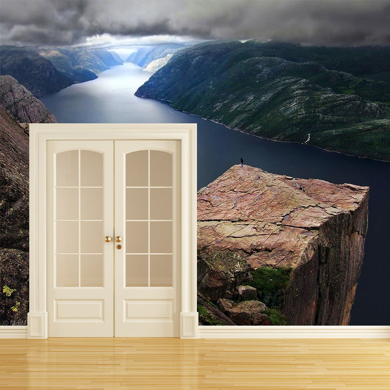 Giant River Mountain Mural Decal Brown Non-Woven Wall Art, Moisture Resistant, Custom Printed Clearhalo 'Wall Decor' 'Wall Mural' 1505149