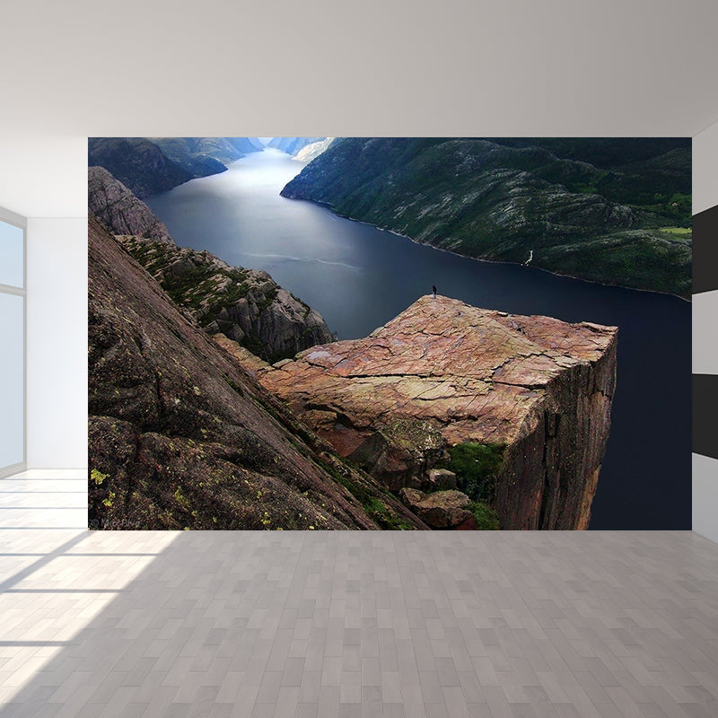 Giant River Mountain Mural Decal Brown Non-Woven Wall Art, Moisture Resistant, Custom Printed Clearhalo 'Wall Decor' 'Wall Mural' 1505150