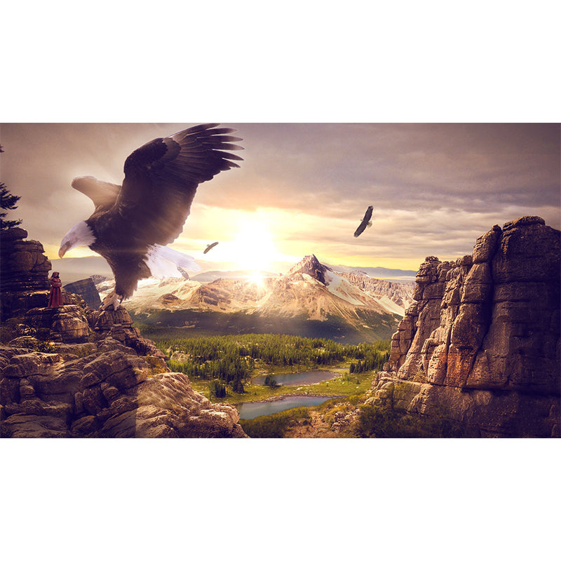 Eagles and Mountain Print Mural Modern Water-Proof Living Room Wall Decor, Custom Size Clearhalo 'Wall Decor' 'Wall Mural' 1505161