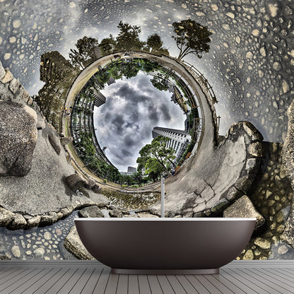 Well to Future City Mural Brown Modern Style Wall Art for Living Room, Made to Measure Brown Clearhalo 'Wall Decor' 'Wall Mural' 1505163