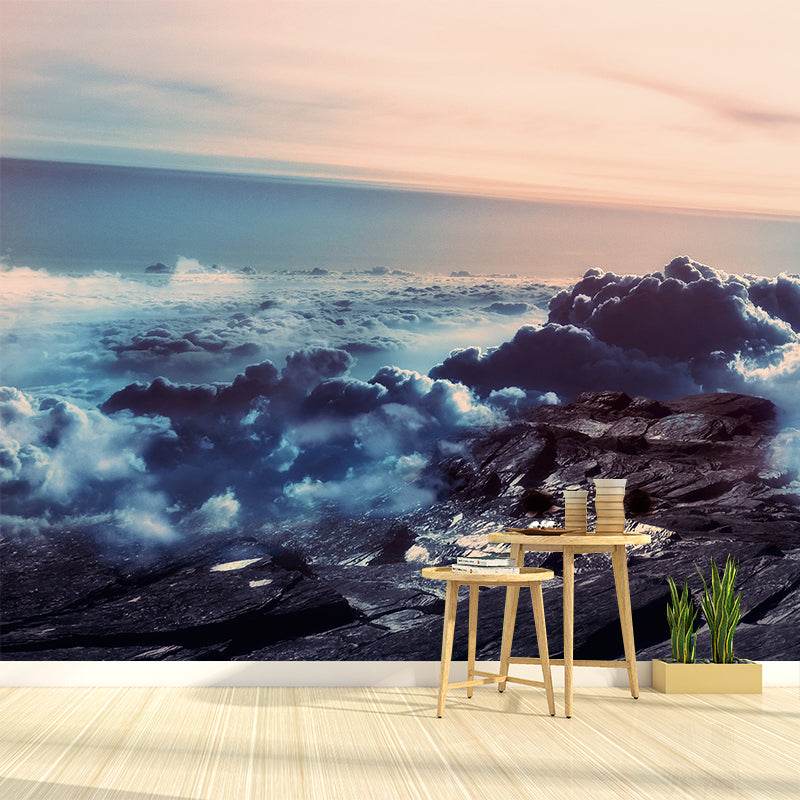 Grey Mountain Above Clouds Mural Washable Contemporary Living Room Wall Decoration Grey Clearhalo 'Wall Decor' 'Wall Mural' 1505173