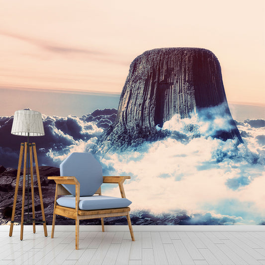 Grey Mountain Above Clouds Mural Washable Contemporary Living Room Wall Decoration Clearhalo 'Wall Decor' 'Wall Mural' 1505174