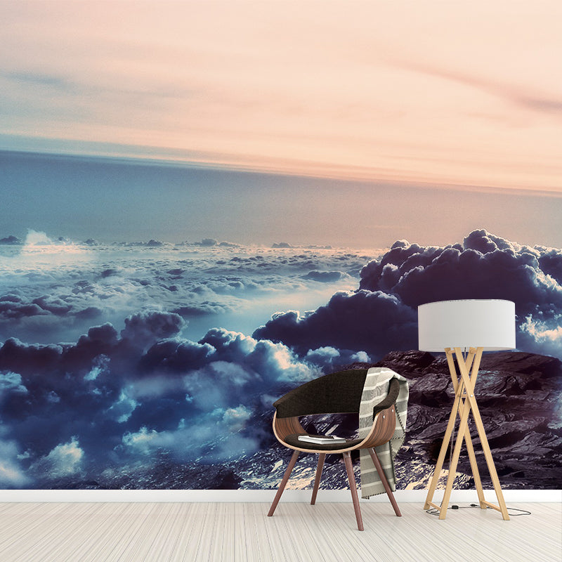 Grey Mountain Above Clouds Mural Washable Contemporary Living Room Wall Decoration Clearhalo 'Wall Decor' 'Wall Mural' 1505175