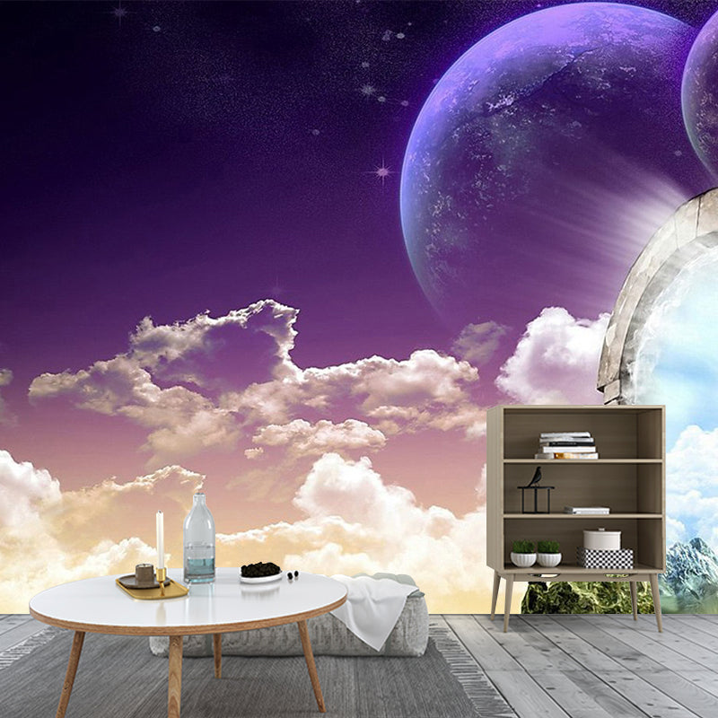 Large Nightfall Mountain Mural Modern Magic Arched Entrance to the North Wall Art in Green Clearhalo 'Wall Decor' 'Wall Mural' 1505180