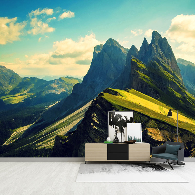 Pretty Mountain Scenery Mural Decal for Living Room, Green, Custom Size Available Clearhalo 'Wall Decor' 'Wall Mural' 1505184