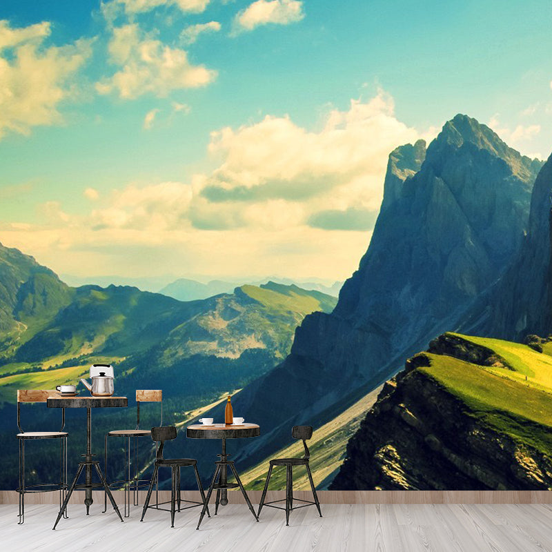 Pretty Mountain Scenery Mural Decal for Living Room, Green, Custom Size Available Clearhalo 'Wall Decor' 'Wall Mural' 1505185